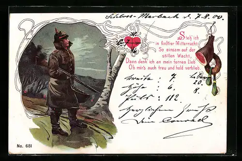Lithographie Einsamer Infanterist auf Wachposten