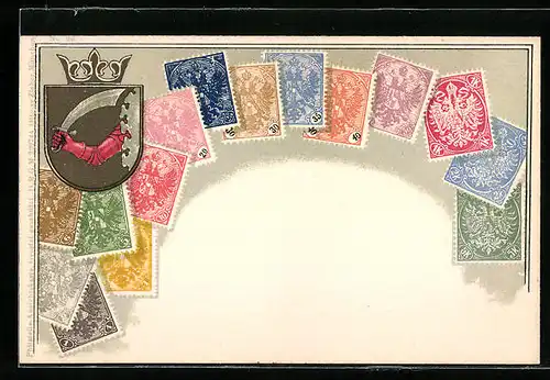 Künstler-AK Briefmarken Bosnien-Herzegowina, Wappen