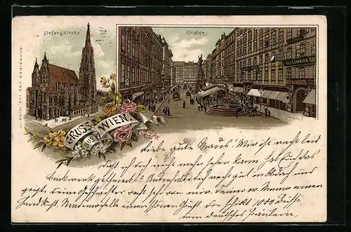 Lithographie Wien, Stefanskirche und Graben