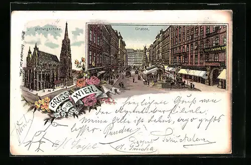 Lithographie Wien, Stefanskirche und Graben