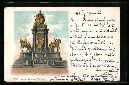 AK Wien, Maria-Theresia-Monument mit Kränzen