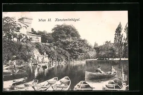 AK Wien, Konstantinhügel mit Ruderern auf dem Teich