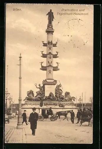 AK Wien, Praterstern und Tegetthoff-Monument