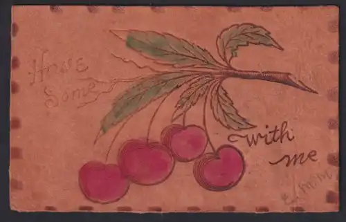 Leder-AK Have some Cherries with me, reife Kirschen