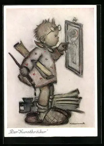 Künstler-AK Hummel: Kleiner Maler in Riesenpantoffeln