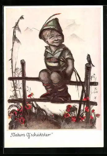 Künstler-AK Hummel: Schelmischer Lausbub Vaters G`scheitester