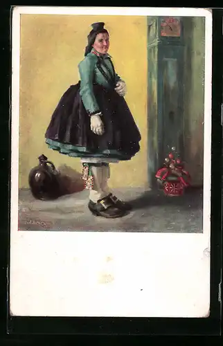 Künstler-AK Schwälmerin in Tracht