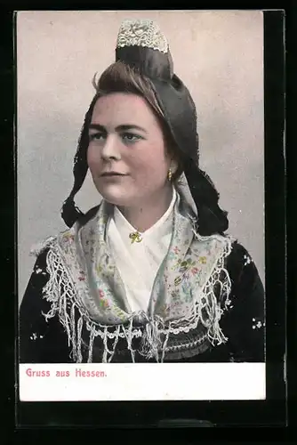AK Hübsche junge Frau in Hessischer Tracht