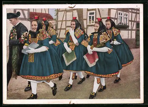 AK Schwälmer Hochzeitszug auf dem Weg zur Kirche