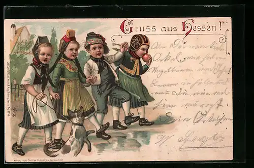 Künstler-AK Hessische Kinder in Tracht
