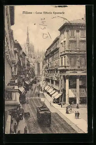AK Milano, Corso Vittorio Emanuele, Strassenbahn