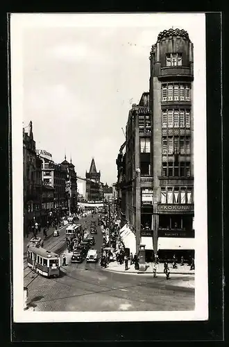 AK Prag, Graben und Strassenbahnen