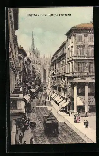 AK Milano, Corso Vittorio Emanuele, Strassenbahn