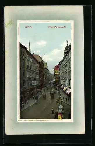 AK Wien, Rothenturmstrasse mit Geschäften und Strassenbahn