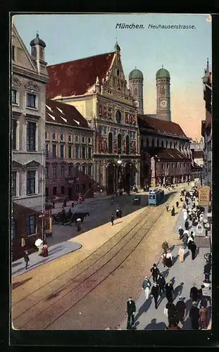AK München, Neuhauserstrasse mit Strassenbahn