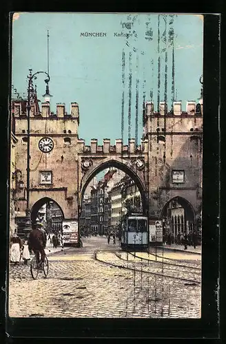 AK München, Strassenbahn am Karlstor