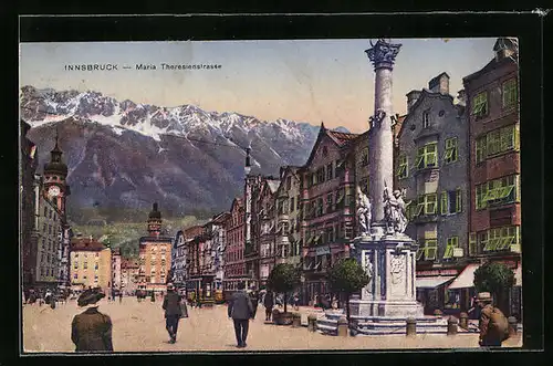 AK Innsbruck, Maria Theresienstrasse mit Strassenbahn