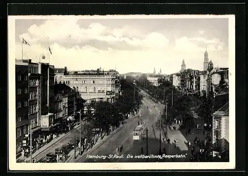 AK Hamburg-St.Pauli, Reeperbahn mit Strassenbahn