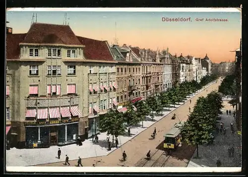 AK Düsseldorf, Graf Adolfstrasse mit Strassenbahn