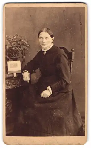 Fotografie B. Th. Barth, Cottbus, Turnstr. 4, Bürgerliche Dame mit einem Album