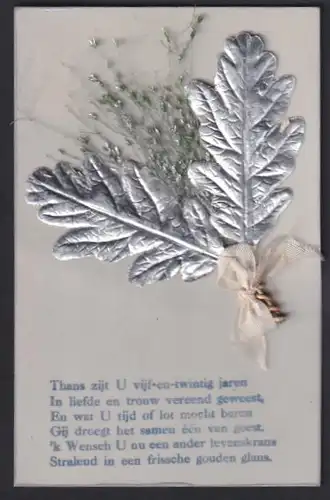 Zelluloid-AK Silberne Eichenblätter und Trockenblumen