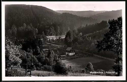 Fotografie Brück & Sohn Meissen, Ansicht Bärenfels i. Erzg., Blick auf die Wahlsmühle im Pöbeltal