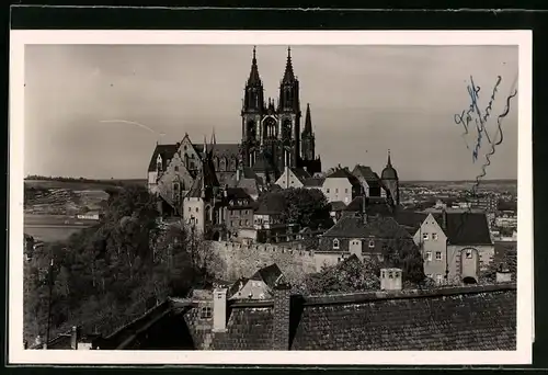 Fotografie Brück & Sohn Meissen, Ansicht Meissen i. Sa., Blick auf den Burgberg mit Dom und Schloss