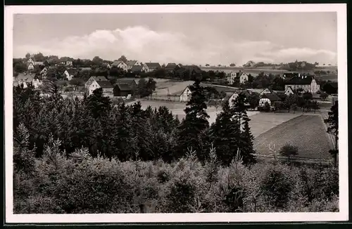 Fotografie Brück & Sohn Meissen, Ansicht Hetzdorf, Blick vom Wald auf den Ort mit Fachwerkhäusern