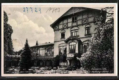 Fotografie Brück & Sohn Meissen, Ansicht Kamenz i. Sa., Partie im Hutberghotel mit Aussenterrasse