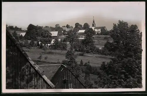 Fotografie Brück & Sohn Meissen, Ansicht Schellerhau i. Erzg., Partie im Ort mit Blick zur Kirche