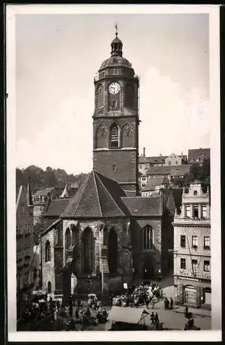 Fotografie Brück & Sohn Meissen, Ansicht Meissen i. Sa., Blick auf die Frauenkirche mit dem Porzellanglockenspiel