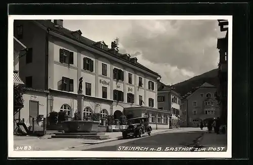 AK Steinach a. B., Springbrunnen vor dem Gasthof zur Post