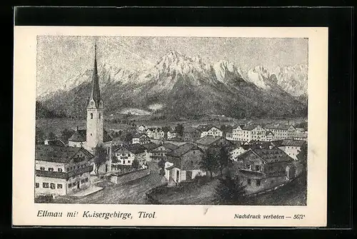 AK Ellmann, Ortsansicht mit Kaisergebirge