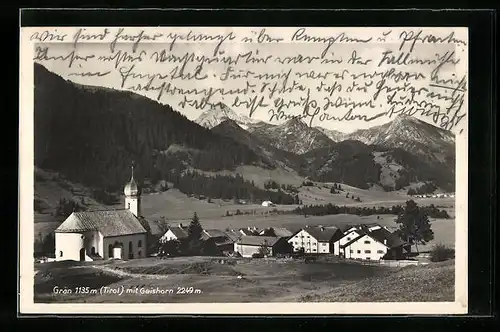 AK Grän, Ortsansicht mit Kirche und Geishorn