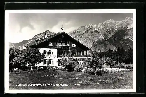 AK Natters, Waldgasthof z. Eiche mit Bergen im Hintergrund