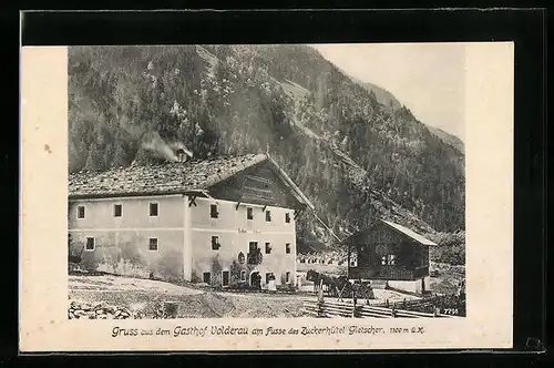 AK Neustift, Gasthof Volderau am Fusse des Zuckerhütel Gletscher