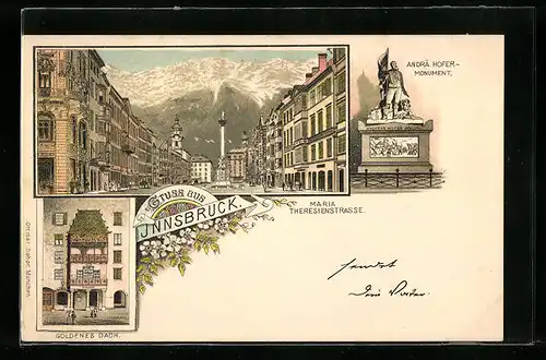 Lithographie Innsbruck, Andrä Hofer-Monument und Goldenes Dach