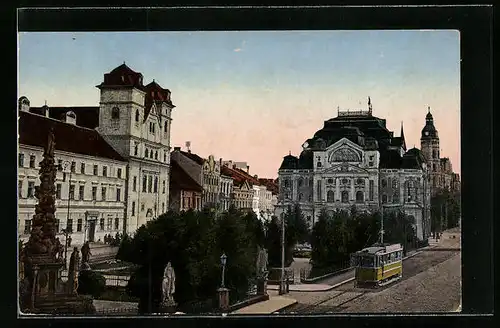 AK Kosice, Nationaltheater und Jesuitenkirche mit Strassenbahn
