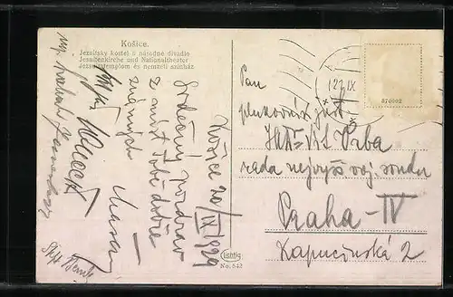 AK Kosice, Nationaltheater und Jesuitenkirche mit Strassenbahn