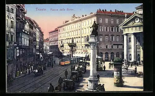 AK Trieste, Piazza delle Borsa, Strassenbahn