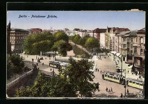 AK Berlin, Strassenbahnen auf der Potsdamer Brücke aus der Vogelschau