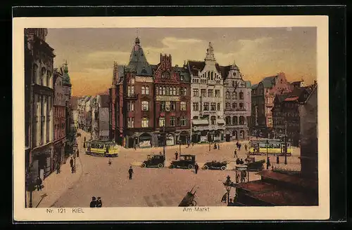AK Kiel, Strassenbahn und Autos Am Markt