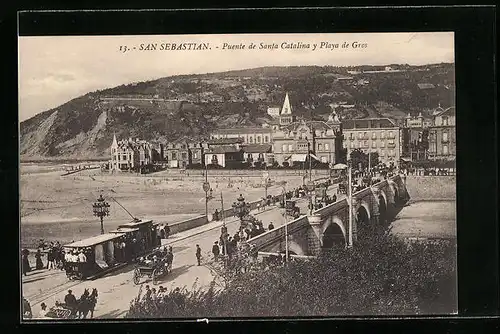 AK San Sebastian, Puente de Santa Catalina y Playa de Gros, Strassenbahn