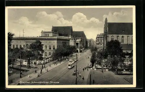 AK Breslau, Schweidnitzer Strasse, Strassenbahn
