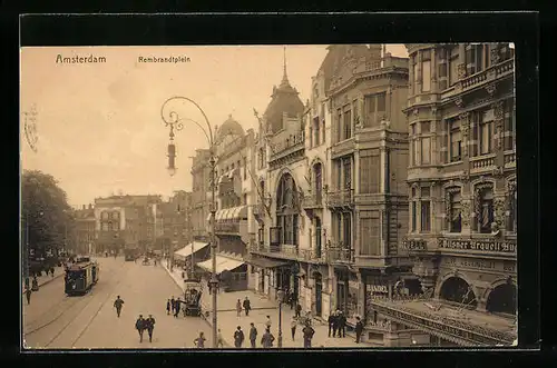 AK Amsterdam, Rembrandtplan, Strassenbahn
