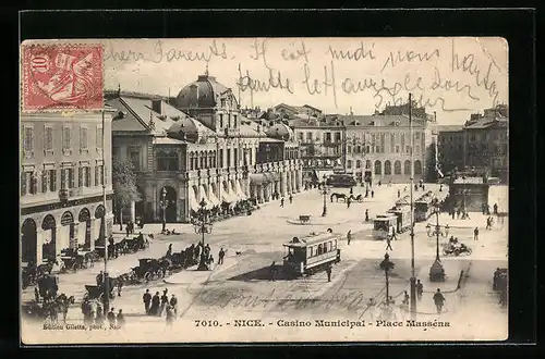AK Nice, Casino Municipal, Place Massena, Strassenbahn
