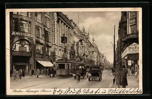 AK Berlin, Leipziger Strasse, Strassenbahn