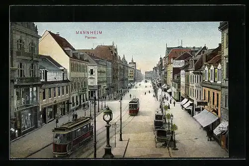 AK Mannheim, Planken, Strassenbahn