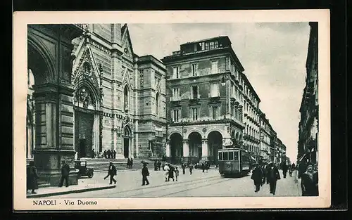 AK Napoli, Via Duomo, Strassenbahn