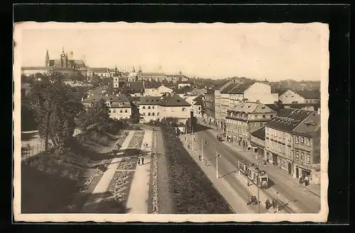 AK Praha, Strassenpartie, Strassenbahn